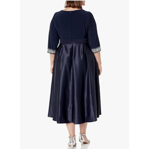 Alex Evenings Satin Ballgown Dress with Sleeve, Navy Beaded, Plus Size 20 W - Picture 2 of 3
